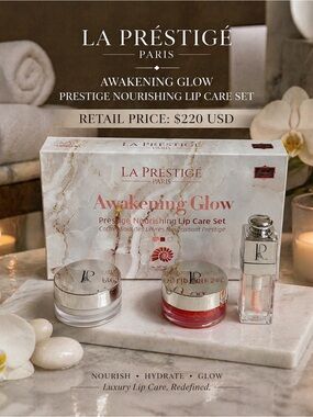 La Prestige Paris Awakening Glow Lip Care Set Nourishing Balm & Gloss Kit NIB